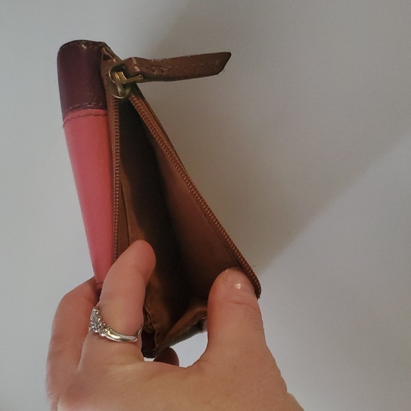 Fossil Brown Pink Leather Foldable Wallet - Picture 6 of 8